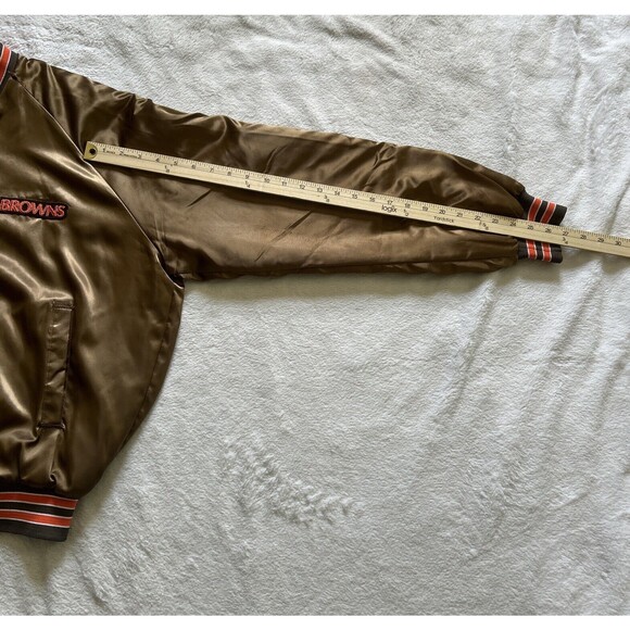 Vintage 80s Chalk Line Cleveland Browns Quilted Snap Bomber Satin Jacket Size XL - Picture 9 of 11